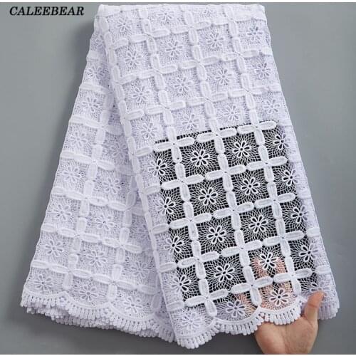 Latest Nigerian Lace Fabric 2021 High Quality White Lace African Water Soluble Mesh Embroidered Lace With Stones For Dress S2414