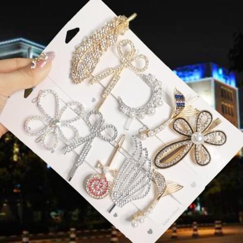 Fashion Sweet Crystal Hair Clip Set For Women Girl Pearl Rhinestone Hairpin Side Clip For Hair Korea Hair Accessories 2021 Trend