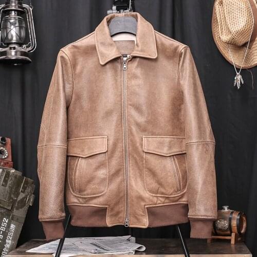 2021 Retro Brown Military Style A2 Pilot Leather Jacket Men Plus Size 5XL Real Natural Cowhide Autumn Aviation Coat