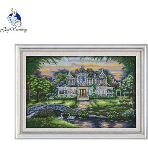 Joy Sunday The Manor Stamped Counted Cross Stitch 11CT 14CT Cross Stitch Kit for Embroidery Crafts Scenery Home Decor Needlework
