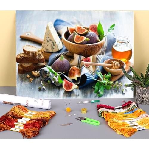 Fruit Printed Water-Soluble Canvas 11CT Cross Stitch Complete Kit DIY Embroidery DMC Threads Craft Needlework Promotions