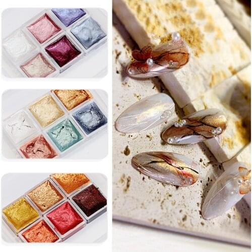 6 Colors Metallic Solid Pearl Watercolor Paint Chrome Pigment Set for Nail Art Tips Drawing Liner Decoration Blooming Flower DIY