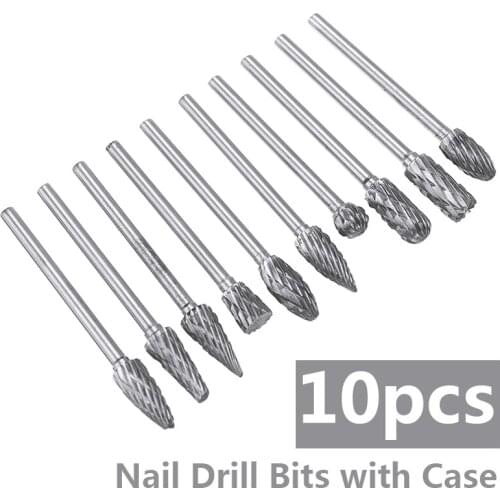 10pcs 3*6mm Clean Nail Drill Bits Stainless Grinding Head Bit Set Carbide Rotary Tungsten Steel Bit Precision Cutting Tool