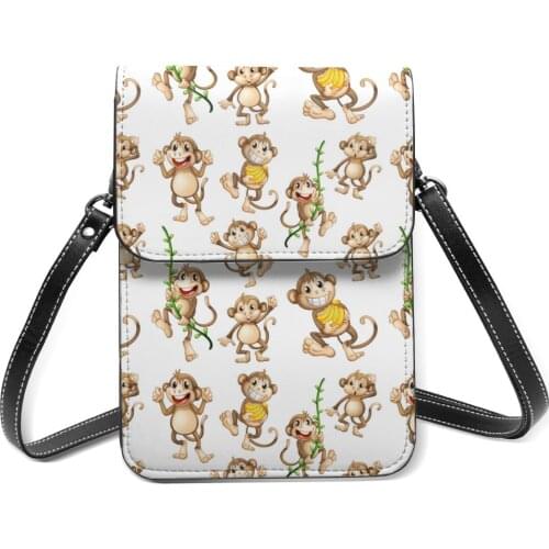 New 2021 Women Messenger Shoulder Straps Bag Happy Monkey Card Holders Cell phone Pocket Handbag Ladies Phone Purse