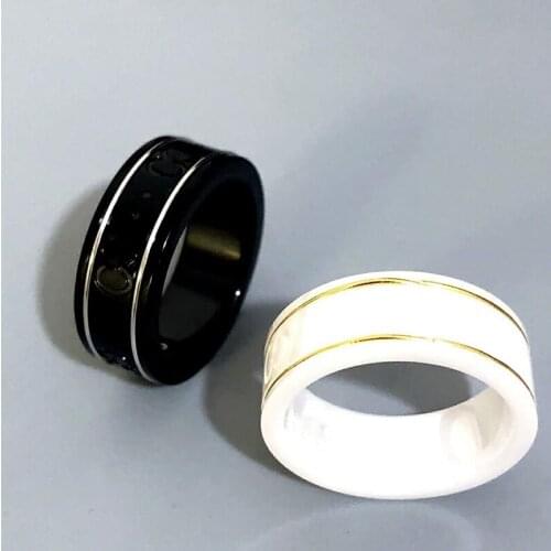 Original classic fashion charm black and white ceramic ring female couple ring high quality jewelry boutique gift