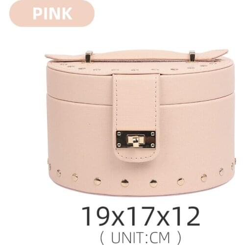 Portable Pink Pu Leather Jewelry Display Box With Mirror For Women Earring Ring Pendent Bracelet Showcase Jewellery Organizers