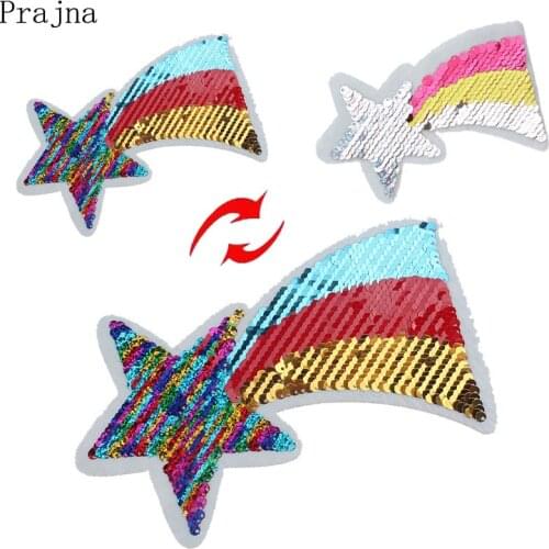 Prajna Sequin Gliter Star Patch Reversible Patches Sew On Cheap Embroidered Patches For Clothes Change Color Badge Stickers DIY