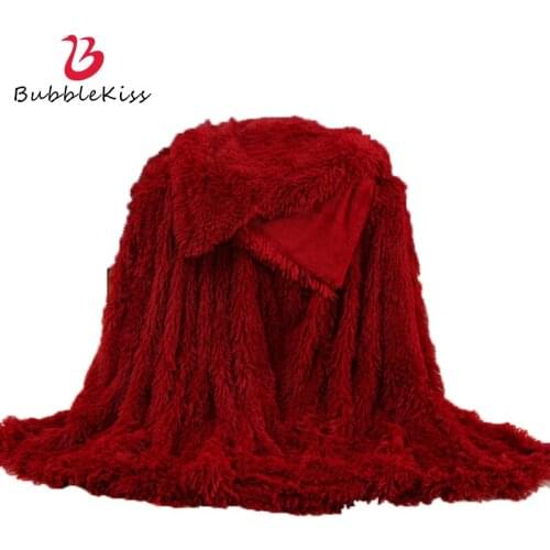 Bubble Kiss Shaggy Long Plush Blanket Fluffy Double Layer Blanket For Beds Weighted Soft Warm Blanket Pure Color Throw Blankets