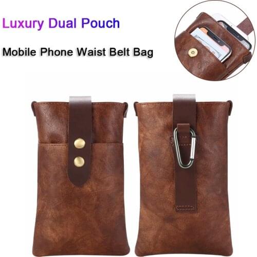 Luxury Double Layer Leather Cell Phone Pouch Waist Belt Clip Holster Case Buckle Wallet For iPhone xs Xiaomi Samsung Smartphones
