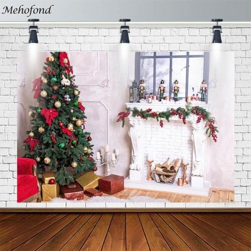 Merry Christmas Tree Backdrop Fireplace Gift Red Sofa Bell Children Photography Background Photo Studio Photophone Decor Props