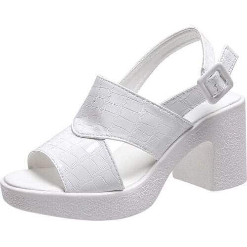Summer Women Block High Heels 7CM Slingback Patent Leather Sandals Platform Peep Toe Sandalis Calzado Luxury Buckle Cozy Shoes