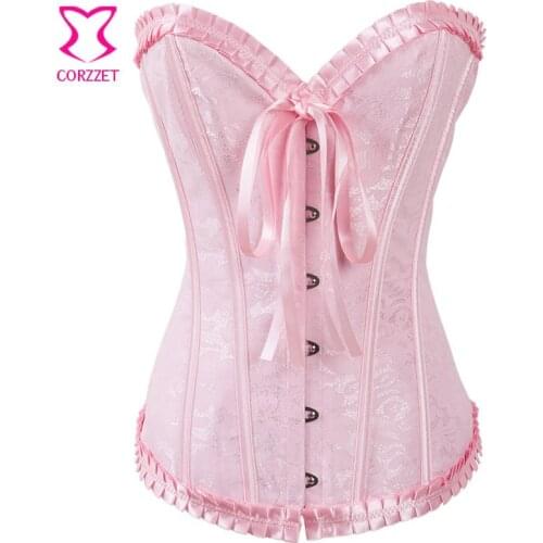 Sexy Overbust Pink Jacquard Corsets and Bustiers Burlesque Women Corselet Corpete Ladies' Gothic Corset Bustier Top