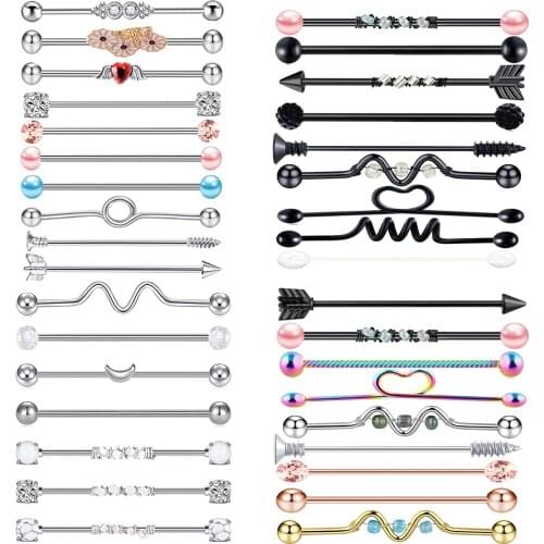 Love Flower Stainless Steel Silver Industrial Piercing Cartilage Barbell Earring Arrow Ear Industrial Piercing Studs Pircing