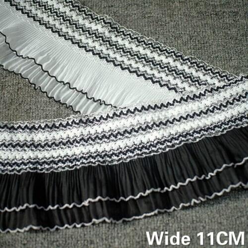 11CM Wide White Black Double Layers Organ Chiffon Pleated Embroidery Fringe Ribbon Elastic Ruffle Trim DIY Apparel Sewing Decor