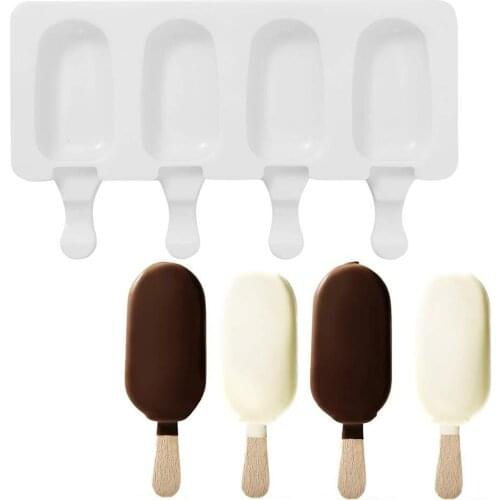 Silicone Ice Cream Molds 4 Cell Ice Cube Tray Food Safe Popsicle Maker DIY Homemade Freezer Ice Lolly Mould Home Kitchen