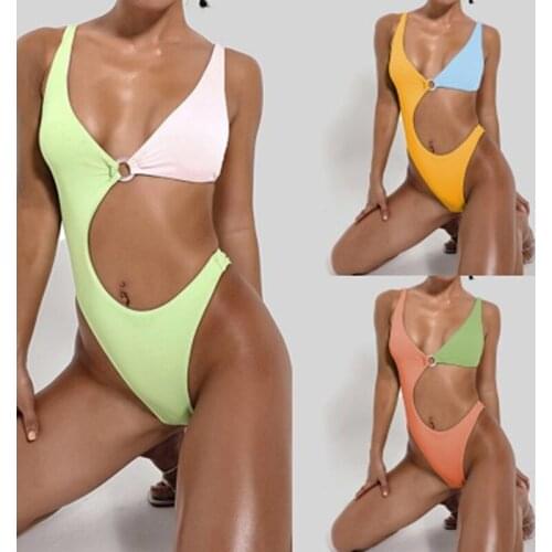 Solid Patchwork Brazilian swimsuit one piece Plus size sexy bikini 2020 Push up swimwear women monokini High cut bathing suit