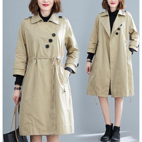 Autumn Coat Trench Women 2020 Loose Casual Fashion Temperament Windbreaker Korean Drawstring Waist Mid-length Ladies Coat K1297