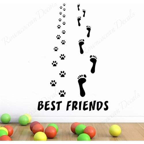 Best Friends Quote Wall Decal Animal Pet Dog Paw Human Footprint Vinyl Wall Sticker Home Decor Living Room Bedroom Murals 4440