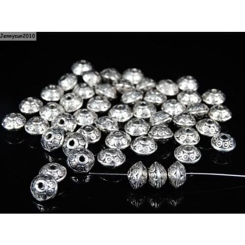 Vintage Patterned Tibetan Silver Bicone Spacer Loose Beads Carved Metal 4x7mm 50Pcs/Pack