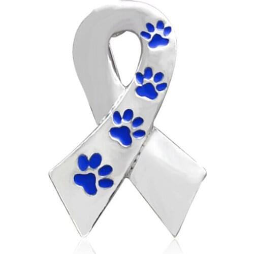 Ribbon Pin Silver Metal Purple Blue Paw prints Brooch For Women Men Dog Lover Suit Shirt Collar Lapel Pins Fashion Jewelry Gift