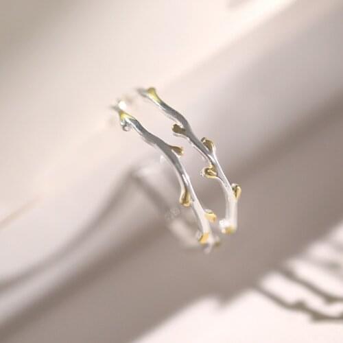 Tree Branch Rings Double Line Fresh Sweet Opening Resizable Ring for Women Silver Color Party Accessories Wedding Jewelry Gift