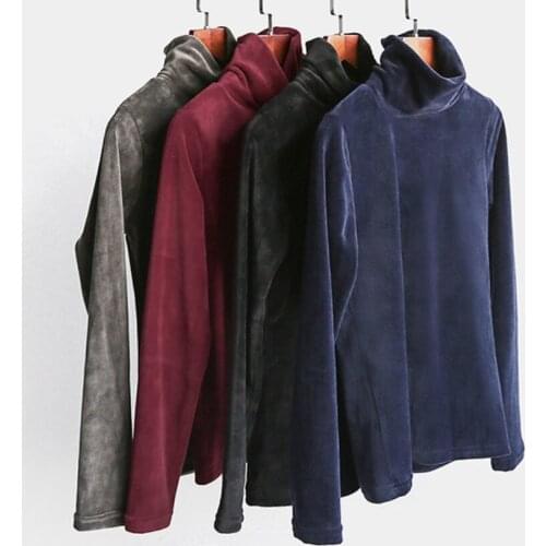 Winter Turtle Neck Velvet Fleece Top Womens Plus Sizes Long Sleeves Solid Basic T-shirts Female Thick Warm Clothing Autumn S-3XL