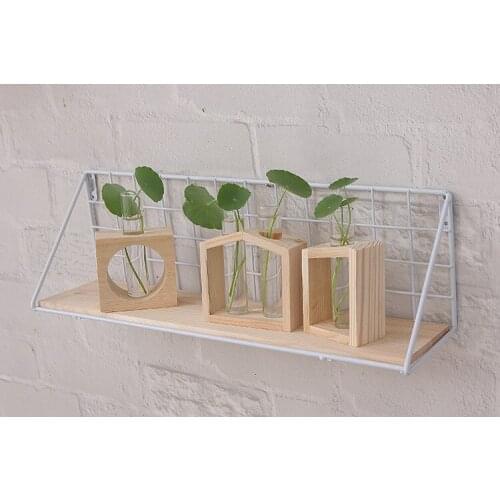 1PC Nordic Vintage Creative Hydroponic Plant Transparent Vase Wooden Frame Vase for Glass Tabletop Plant Bonsai Decor JL 223
