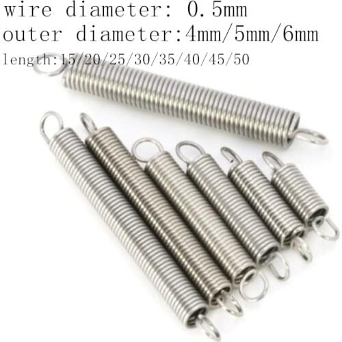 10Pcs Wire Dia 0.5mm 304 Stainless Steel Dual Hook Small Tension Spring Outer Dia 4mm 5mm 6mm Length 15-50mm