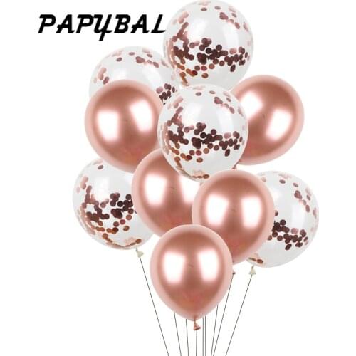 10pcs 12inch Mixed Rose Gold Confetti Metal Balloons Glossy Thick Chrome Metallic Ballons Wedding Birthday Party Decor Baloons