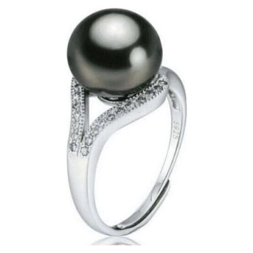 11mm huge Tahitian genuine black pearl ring