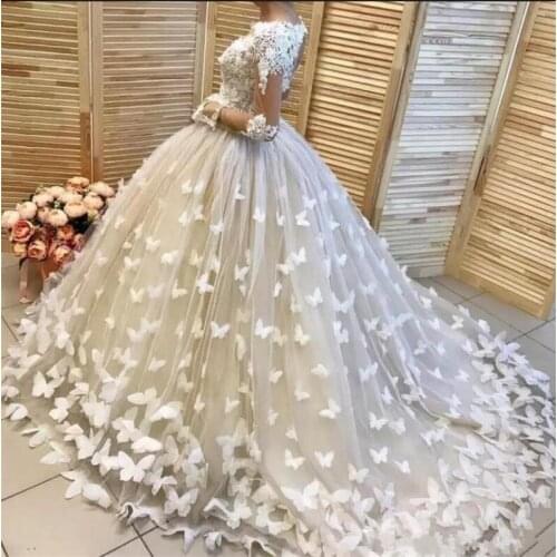 2020 Fabulous Formal Wedding Dress With 3D Butterflies Appliques Beading V-Neck Sexy Tulle Bridal Gowns Lace Top Any Size