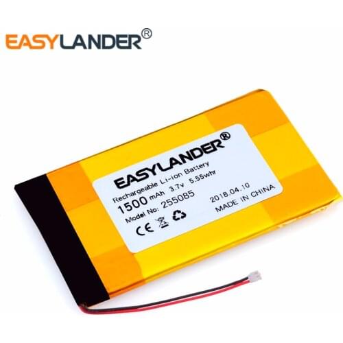 255085 3.7V 1500mAh Rechargeable li-Polymer Battery For Navigator MP4 MP5 Speaker phone GPS PDA with plug MLP255085