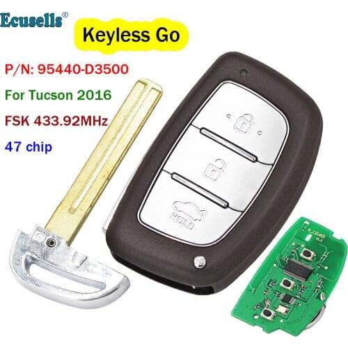 3 Button FSK 433.92MHz Keyless-Go Remote Key Fob with 47 Chip for Hyundai Tucson 2016 PN: 95440-D3500 HY22 Uncut Blade