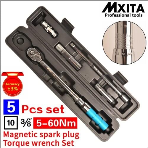 MXITA 5 Pcs Magnetic spark plug torque wrench Set Click Wrench Adjustable Torque Wrench Hand Spanner Repairing hand tool set
