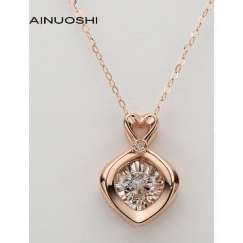 AINUOSHI 18K Rose Gold 0.02ct Real Diamond Vintage Dancing Pendant Necklace Hard Gold Craft Designed Jewelry for Women 18