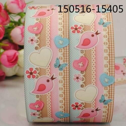 Free shipping 10yards 7/8 " 22 mm bird and heart printed grosgrain tape ribbon Valentines Day DIY
