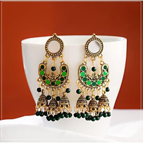 Gypsy Retro Sector Colorful Turkish Bells Indian Jhumka Earrings Womens Vintage Turkey Boho Beads Tassel Earrings Jewelry