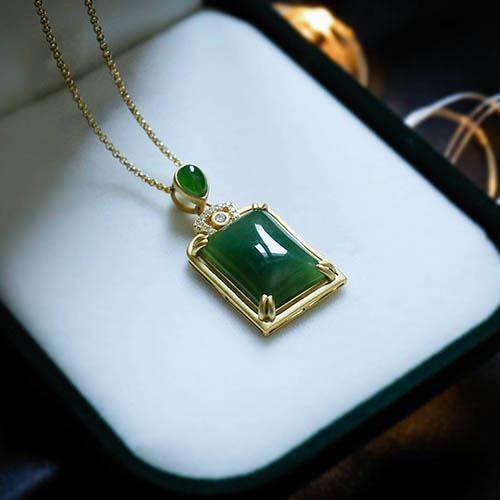 Natural Hetian Jade Green Jade Pendant Sterling Silver Ancient Jadeite Necklace Fashion Gift for Mother Elegant Sweater Chain