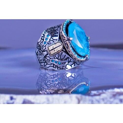 Paraiba Stone 925 Sterling Silver Men Ring Handmade Sterling Silver Mens Ring, vintage Style Ring Gift for him Fashion Jewelry