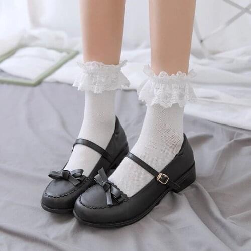 1 Pair Lolita Style Japanese Maiden Lovely Women Lace Mesh Short Socks Summer Black White Cotton Stockings High Quality