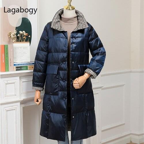 Lagabogy 2021High Quality Women 90% White Duck Down Parka Female Double Side Long Puffer Jacket Ladies Warm Plus Size 5XL Coat