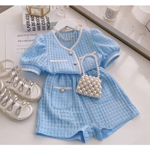 Summer Girls Clothes Set 2021 New Fashion Short-sleeve Cardigan Top + Shorts Two-piece Set For Children 3-7 Years Old