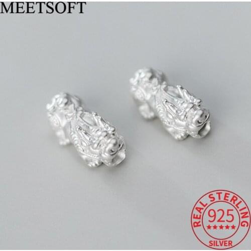 MEETSOFT Trendy 999 Sterling Silver Pixiu mythical beast Animals Space Bead Charms Handmade Of DIY Jewelry wholesale Accessory