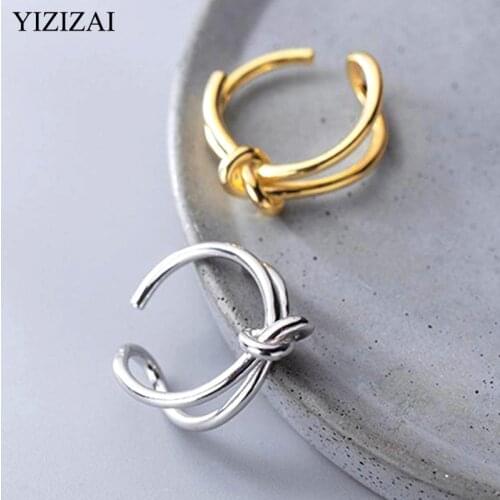 YIZIZAI Minimalist Silver Color Hipster Double Line Knot Rings For Women Girl Opening Ring Fashion Jewelry Gift