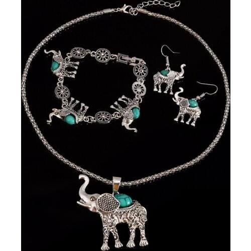 Fashion African Jewelry Sets For Women Vintage Silver Color Elephant Pendant Necklace Earrings Bracelets Jewellery Gift