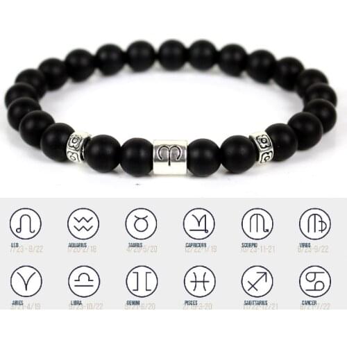 12 Constellations Fashion Frosted Round Bead Bracelets For Women Couple Black Bracelet Men Handmade Charm Jewelry Friend Gift