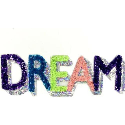 2019 New DREAM Sequined IRON on Patches for Clothes Large Letters Sequins Applique Patch DIY Decorative Accessories 1piece