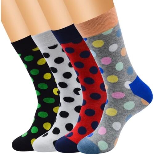 Mens Color Socks Cotton Casual Business Dress Socks 1 Pair Dot Style Socks for Male Gift Socks EU 38-45 Size Drop Shipping Sock