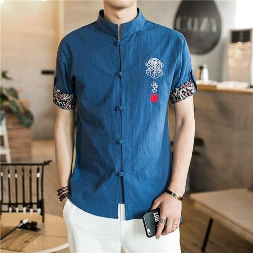 2021 New Chinese Style Mens Tops Tang Suit Cotton Linen Long Sleeve Solid Traditional Kung Fu China Style Hanfu Shirt 30052