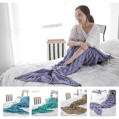 Mermaid Blanket Knitted Blanket for Beds Throw Blankets on Sofa Fish Scale Style Mermaid Thread Blankets with Tail for Adult Kid